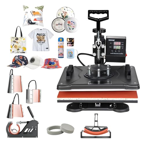 VEVOR 8 in 1 Heat Press Machine Combo, 360° Swing Away Tshirt Press Machine for Printing Hat Mug T Shirts Cap, 12x15 Digital Multifunctional Sublimation Heat Transfer Machine - Image 1