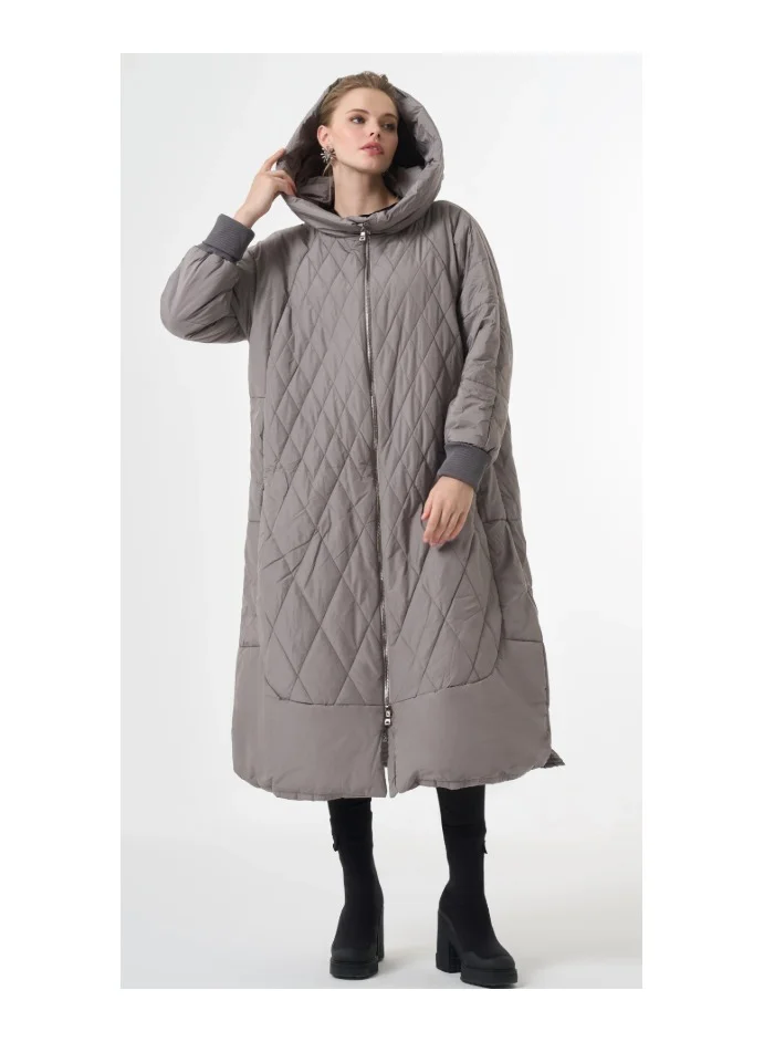MissWhence Plus Size Quilted Puffer Jacket - Grey