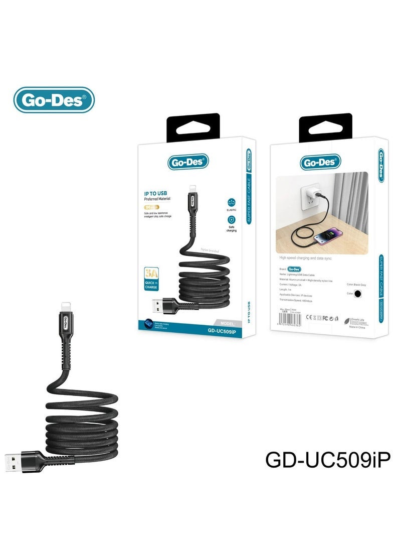 GO-DES 3A Fast Charging Cable – Nylon Braided USB Charger Cord Compatible with iPhone, Type-C & Micro USB Devices – Durable, Tangle-Free, High-Speed Data Sync Cable for Smartphones & Tablets - Image 2