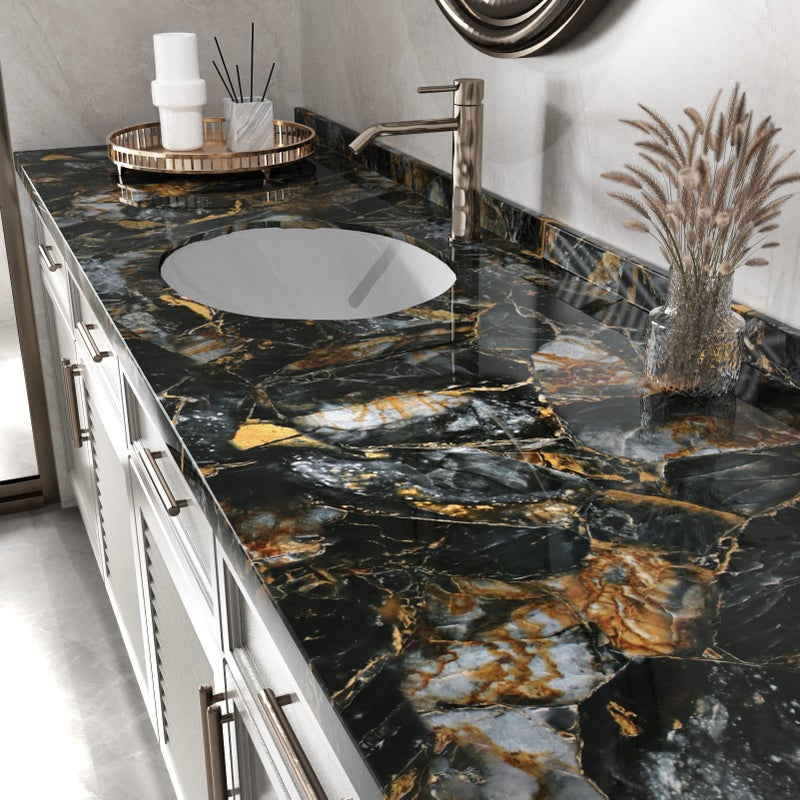 Wallercity Glossy BlackGold Marble Wallpaper for Backsplash Peel and Stick Countertops Self Adhesive Wall Paper Sticker Waterproof Kitchen Marble Contact Paper for Cabinets Shelf Liner 158x787