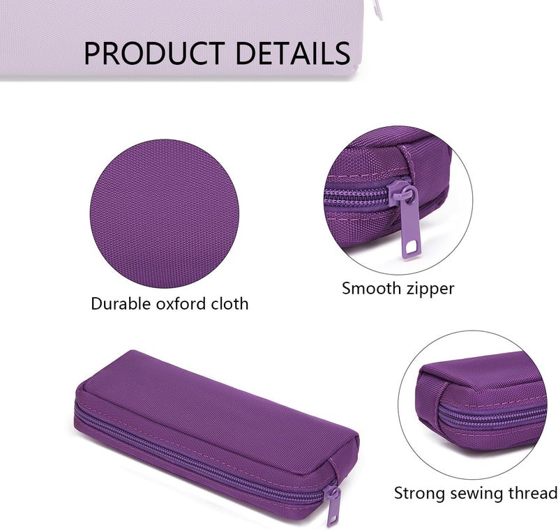 YONBEN Multi Color Zipper Pencil Pouch Pen Bag Canvas Pencil Case Stationary Bag (Purple) - Image 4