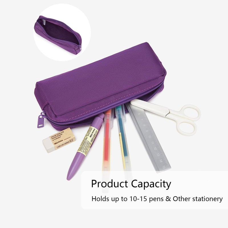 YONBEN Multi Color Zipper Pencil Pouch Pen Bag Canvas Pencil Case Stationary Bag (Purple) - Image 5