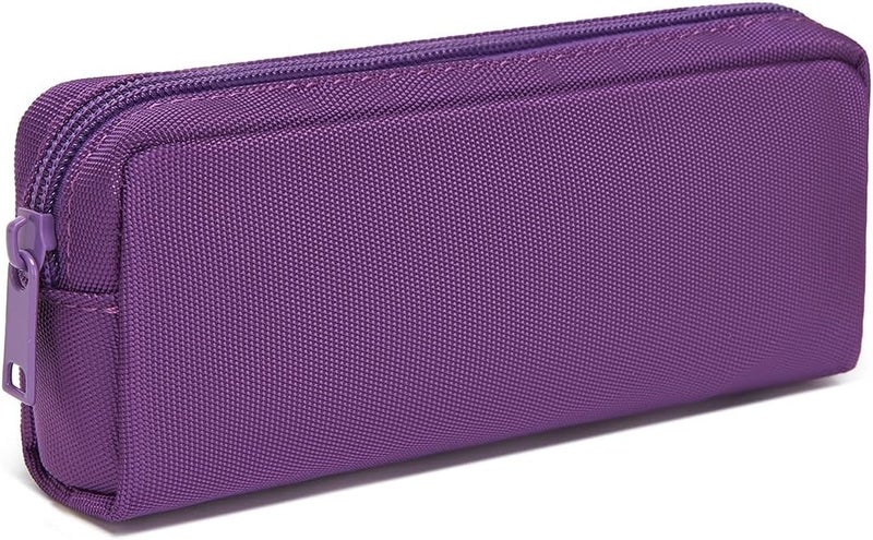 YONBEN Multi Color Zipper Pencil Pouch Pen Bag Canvas Pencil Case Stationary Bag (Purple) - Image 1