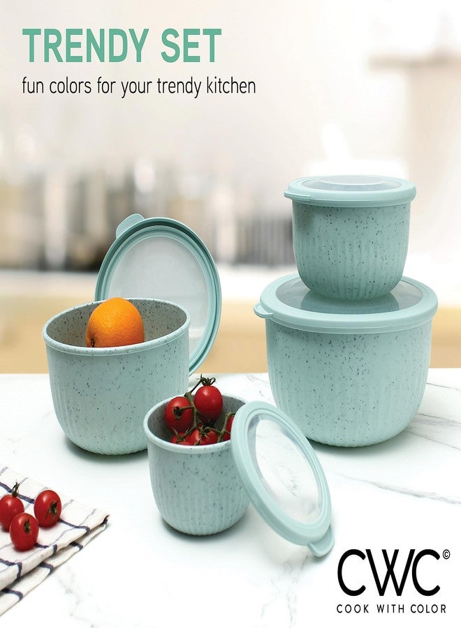 كوك ويذ كولرز أوعية تحضير الطعام من COOK WITH COLOR مع أغطية - مجموعة أوعية خلط بلاستيكية صغيرة متداخلة واسعة وعميقة مع أغطية، مجموعة من 8 قطع - أوعية عميقة، لون نعناع منقط - Image 2