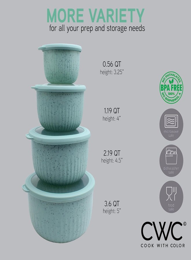 كوك ويذ كولرز أوعية تحضير الطعام من COOK WITH COLOR مع أغطية - مجموعة أوعية خلط بلاستيكية صغيرة متداخلة واسعة وعميقة مع أغطية، مجموعة من 8 قطع - أوعية عميقة، لون نعناع منقط - Image 4