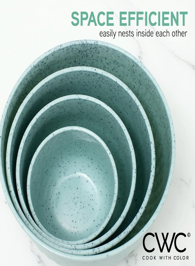 كوك ويذ كولرز أوعية تحضير الطعام من COOK WITH COLOR مع أغطية - مجموعة أوعية خلط بلاستيكية صغيرة متداخلة واسعة وعميقة مع أغطية، مجموعة من 8 قطع - أوعية عميقة، لون نعناع منقط - Image 3