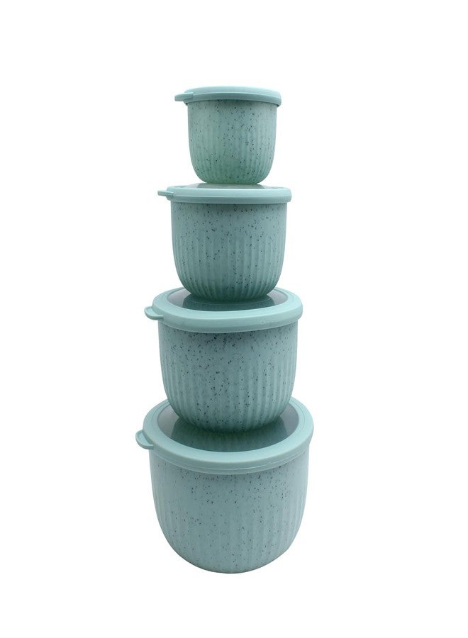 كوك ويذ كولرز أوعية تحضير الطعام من COOK WITH COLOR مع أغطية - مجموعة أوعية خلط بلاستيكية صغيرة متداخلة واسعة وعميقة مع أغطية، مجموعة من 8 قطع - أوعية عميقة، لون نعناع منقط - Image 1