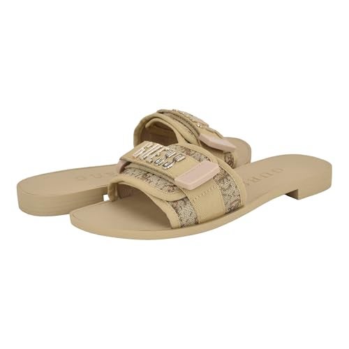 Guess Women's Elyze Sandal, Gold/Brown Logo 710, 7.5 - Image 2
