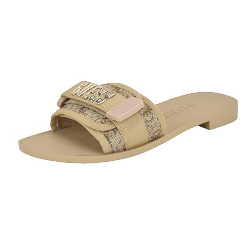 Guess Women's Elyze Sandal, Gold/Brown Logo 710, 7.5 - Image 3