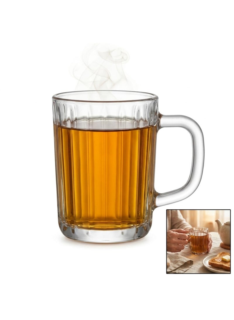 Blinkmax Set of 6 Fluted Glass Mugs, Comfortable Handle for Hot Drinks, Clear Coffee and Tea Cups, for Daily Home and Office Use - Transparent - Image 4