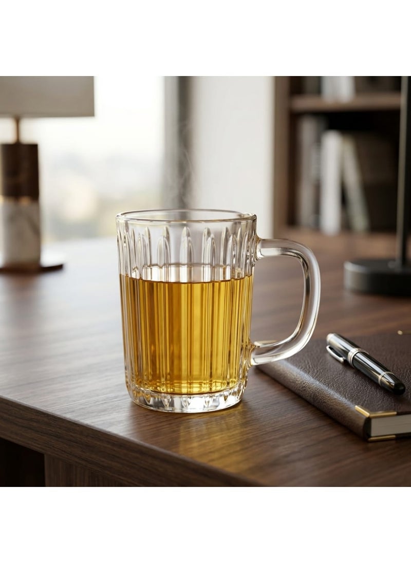 Blinkmax Set of 6 Fluted Glass Mugs, Comfortable Handle for Hot Drinks, Clear Coffee and Tea Cups, for Daily Home and Office Use - Transparent - Image 5
