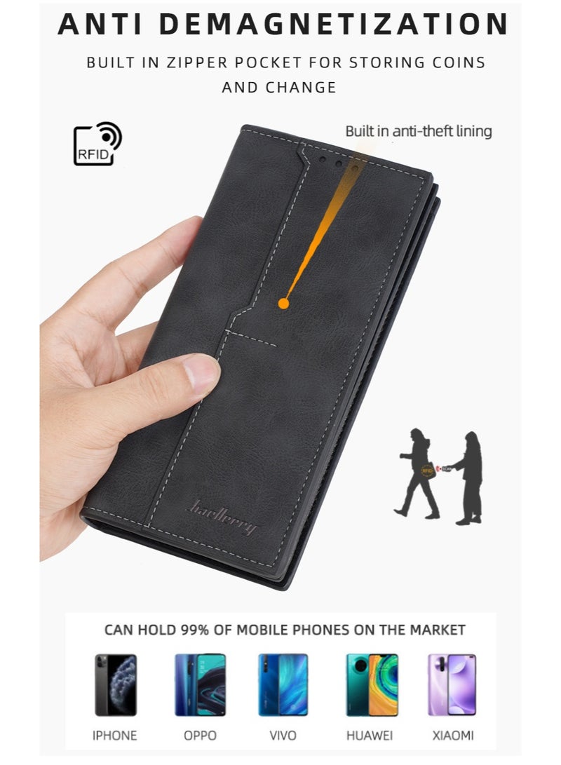 BAELLERRY Men's RFID Blocking Wallet – 13 Card Slots, 2 Cash Pockets & Coin Zip, Durable PU Leather, Anti-Theft Design - Image 3