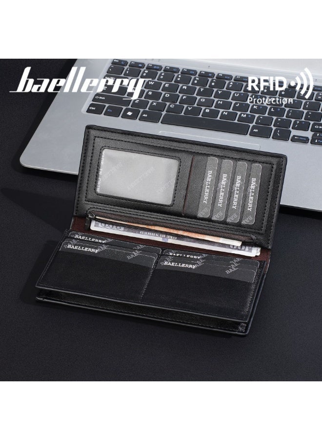 baellerry Practical Gift |BAELLERRY Men's RFID Blocking Wallet – 13 Card Slots, 2 Cash Pockets & Coin Zip, Durable PU Leather, Anti-Theft Design - Image 4
