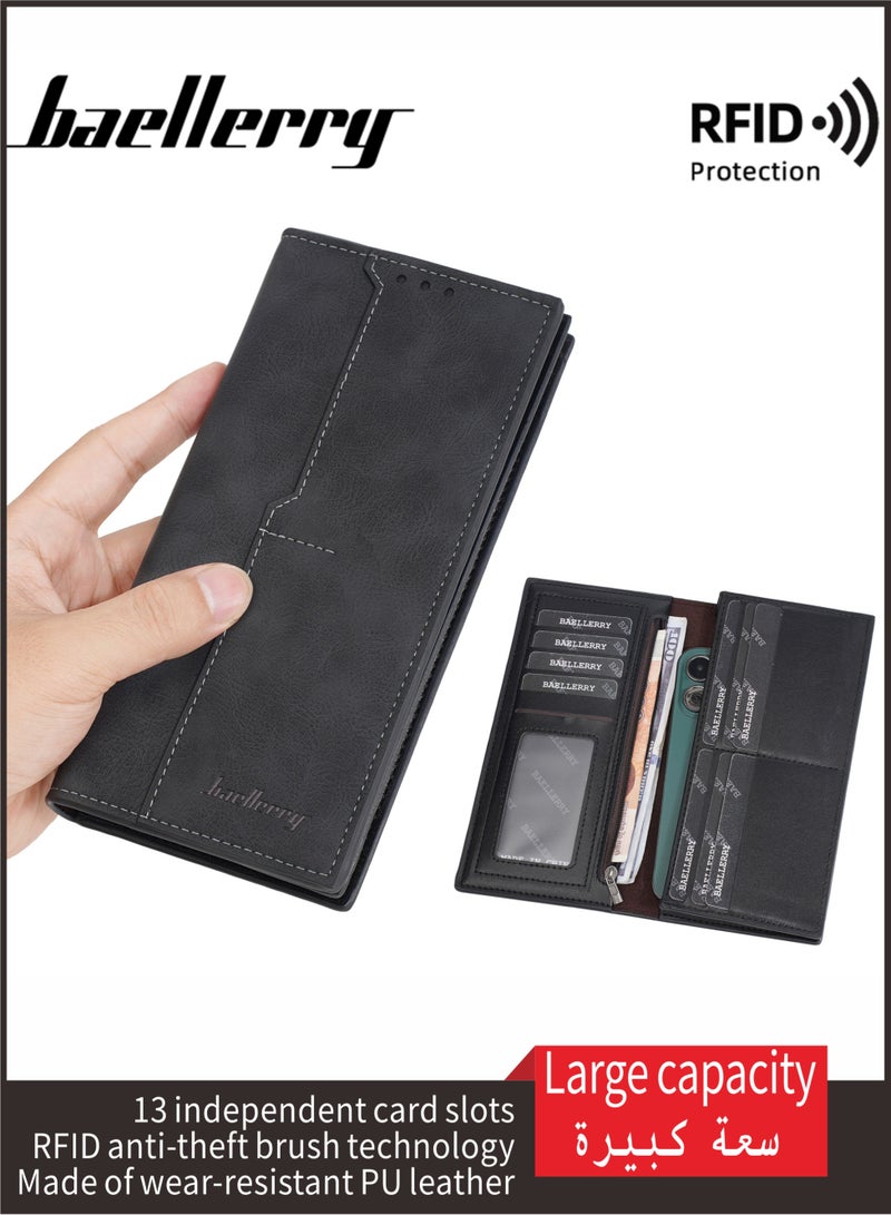 baellerry Practical Gift |BAELLERRY Men's RFID Blocking Wallet – 13 Card Slots, 2 Cash Pockets & Coin Zip, Durable PU Leather, Anti-Theft Design - Image 1