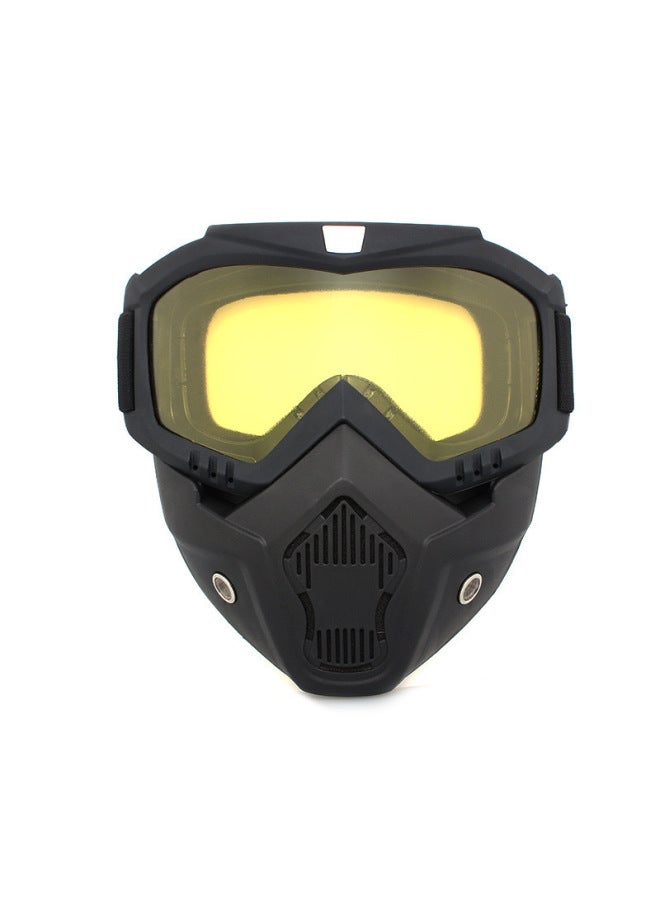 Black Frame Mask Yellow Lens Outdoor Off-road Goggles, Helmet Goggles, Face Shield, Motorcycle Goggles, Riding Goggles, Day And Night Dual-use