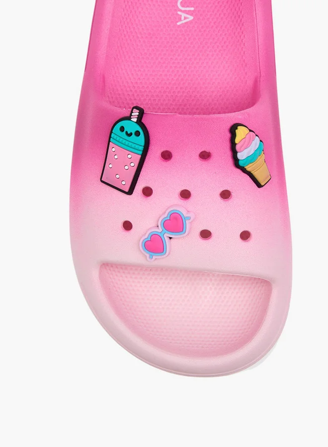 Aqua Girls Ombre and Applique Detail Slip-On Slides