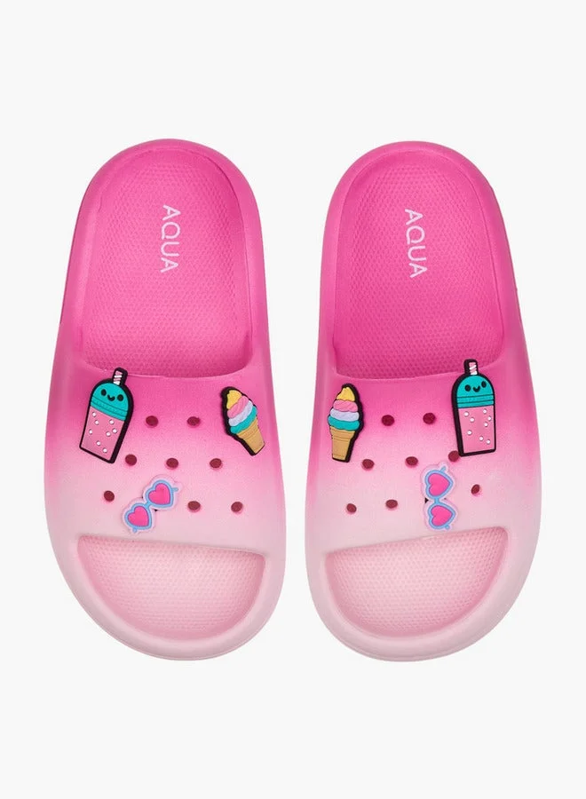 Aqua Girls Ombre and Applique Detail Slip-On Slides
