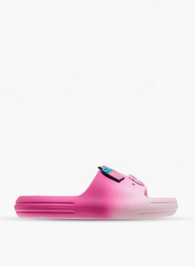Aqua Girls Ombre and Applique Detail Slip-On Slides