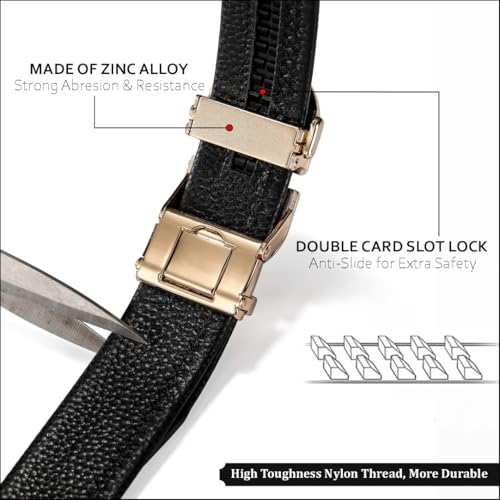 TUSHI Belts For Men Genuine Leather | Gents | Boys With Automatic Auto-lock Buckle – Stylish, Durable, No-hole Design, Fits Up To 46 Inches, Perfect For Formal & Casual Wear (Black-Gold) - Image 3