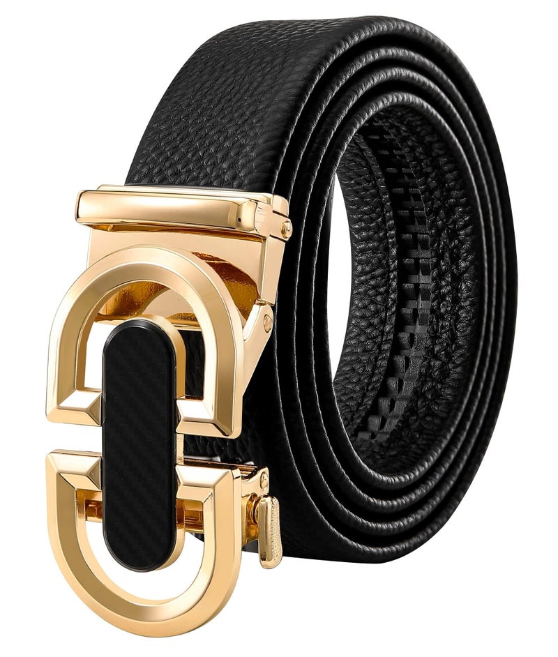 TUSHI Belts For Men Genuine Leather | Gents | Boys With Automatic Auto-lock Buckle – Stylish, Durable, No-hole Design, Fits Up To 46 Inches, Perfect For Formal & Casual Wear (Black-Gold) - Image 1