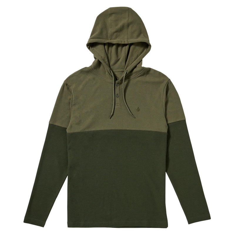 Volcom قميص حراري طويل الأكمام بغطاء رأس للرجال من فولكوم، لون أغاف، مقاس كبير جداً - Image 1