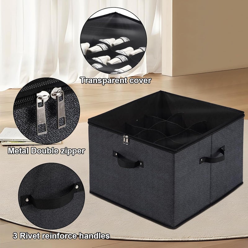 LOOKMINT Shoe Organizer for Closet Foldable Shoe Box with Adjustable Dividers and Clear Cover Space Saving Shoe Storage Organizer Cabinet with Reinforced Handles Fits 16 Pairs Black - Image 2