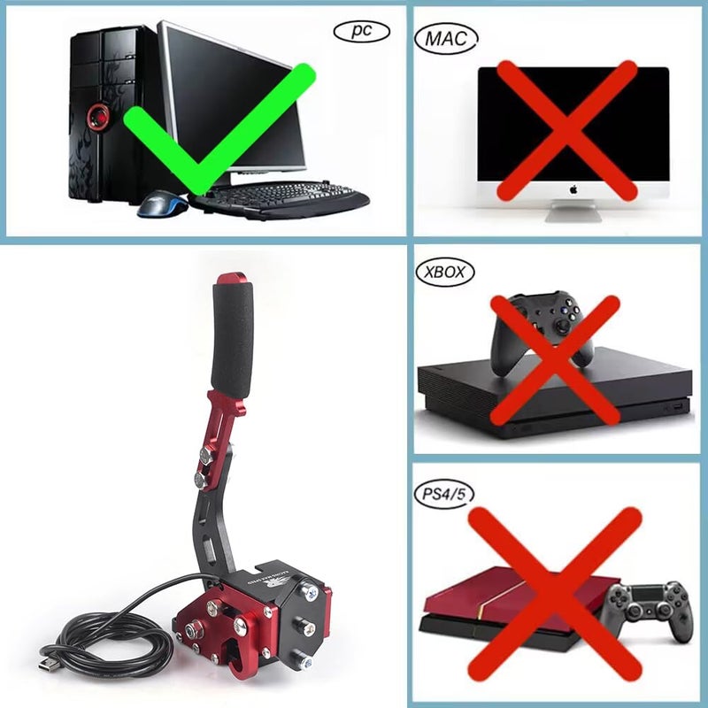 ZHSYMX USB Handbrake for 16Bit SIM PC Racing Games, Compatible with G27 G29 G920 G923 T500 T300 Simulate Linear Handbrake With Fixing Clipï¼ˆOnly PC Systemï¼‰ Red - Image 4