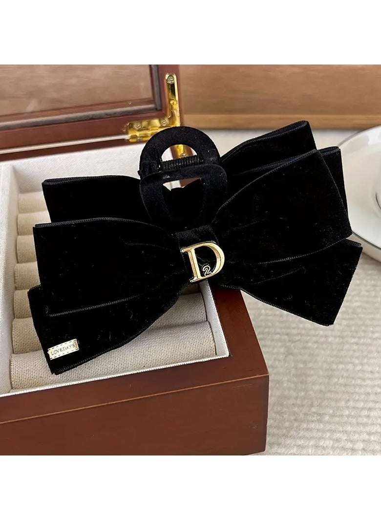 Goolsky 1pc Velvet Bow Hair Claw - Chic Vintage Ponytail Holder with Trendy Design - Perfect New Year Gift for Women's Headwear - Image 1