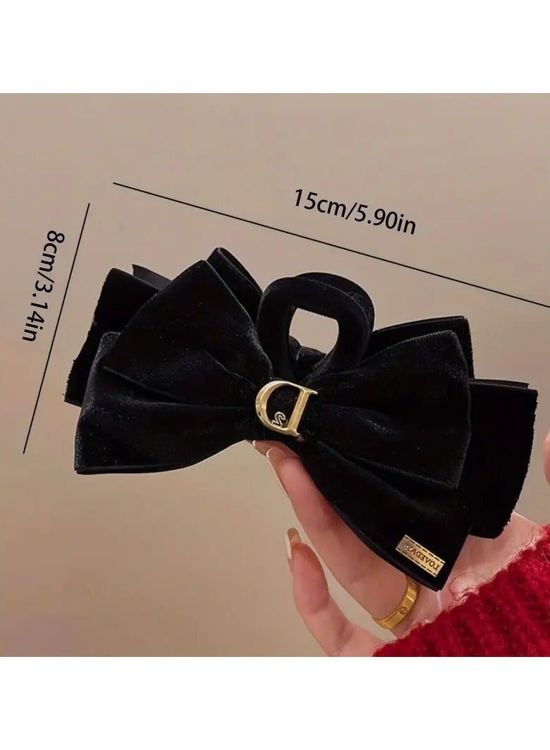 Goolsky 1pc Velvet Bow Hair Claw - Chic Vintage Ponytail Holder with Trendy Design - Perfect New Year Gift for Women's Headwear - Image 4