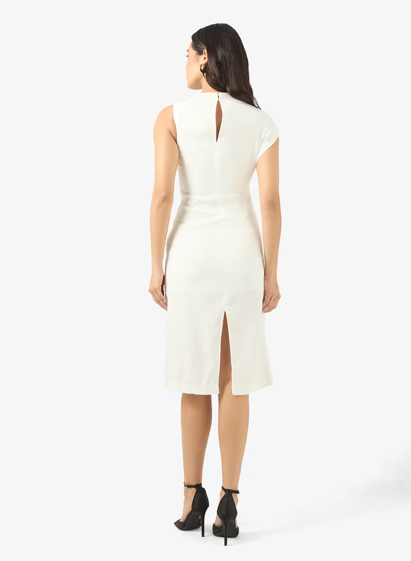 BCBG Asymmetric Sleeves Midi Dress