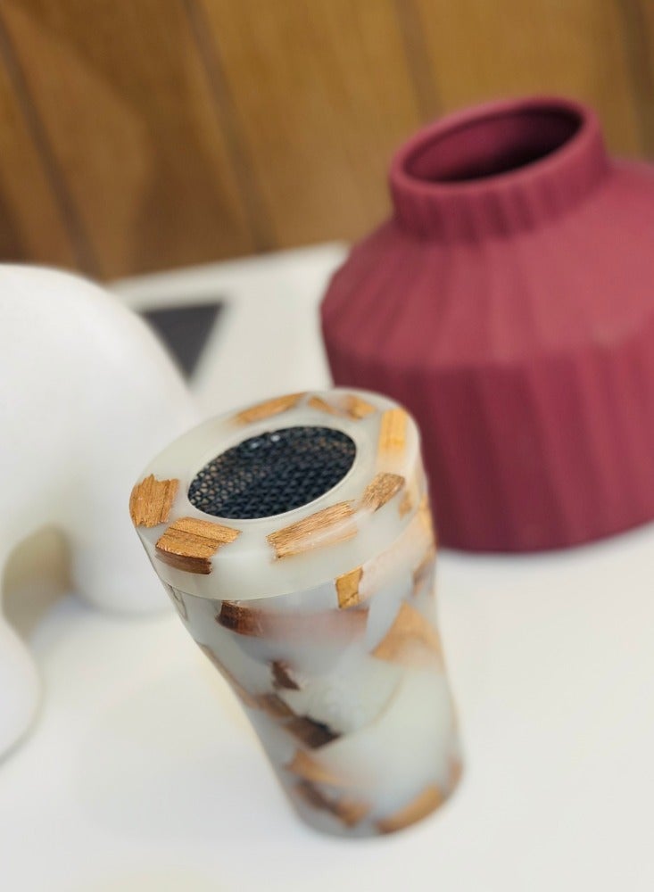 أودي مبخرة عود فاخرة من الخشب والراتنج بدون كهرباء – لون أبيض – حامل بخور محمول يدوي الصنع بتصميم أزرق أنيق للاستخدام في المنزل أو المكتب أو رمضان أو كهدية - Image 5