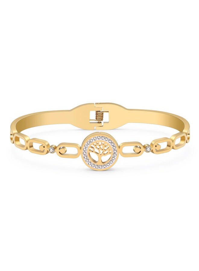 DOWAY Stainless Steel Gold Silver Plated Bangle Bracelets for Women Jewelry Making Birthday Party Gifts (Tree of Life-Gold)  - Image 2