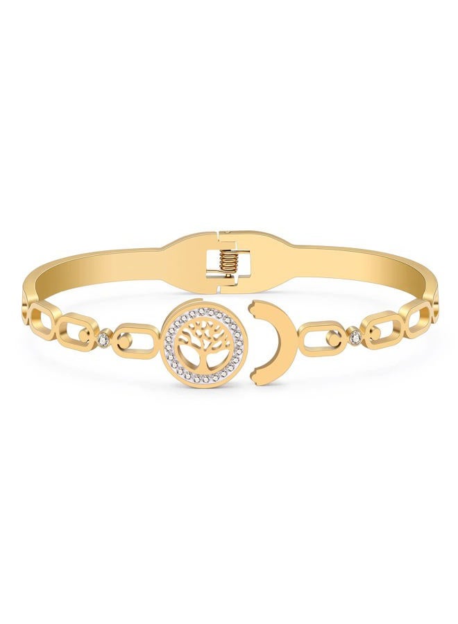 DOWAY Stainless Steel Gold Silver Plated Bangle Bracelets for Women Jewelry Making Birthday Party Gifts (Tree of Life-Gold)  - Image 3