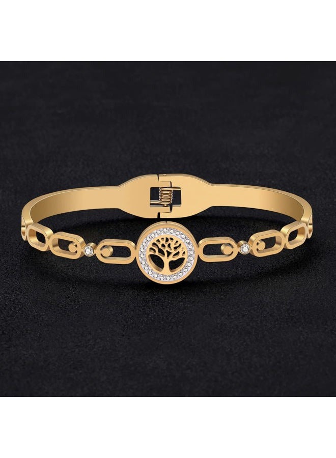 DOWAY Stainless Steel Gold Silver Plated Bangle Bracelets for Women Jewelry Making Birthday Party Gifts (Tree of Life-Gold)  - Image 5