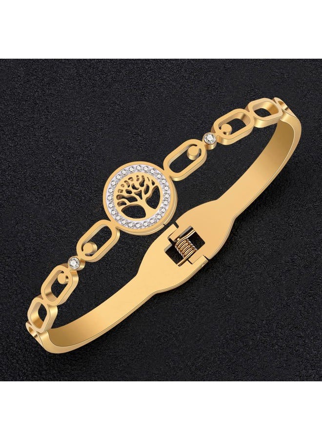 DOWAY Stainless Steel Gold Silver Plated Bangle Bracelets for Women Jewelry Making Birthday Party Gifts (Tree of Life-Gold)  - Image 4