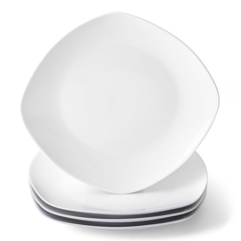 fMBB 10" Square Dinner Plates Set of 4, White Ceramic Plates for Dinner, Salad, Appetizer & Dessert, Microwave, Dishwasher Safe Dinnerware for Kitchen, Perfect for Party Wedding Birthday & Christmas Dishes - Image 1