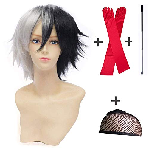 QACCF Black and White Short Layered Costume Mad Scientist Costume Realistic Wig (Whole Set) - Image 2