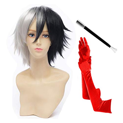 QACCF Black and White Short Layered Costume Mad Scientist Costume Realistic Wig (Whole Set) - Image 1