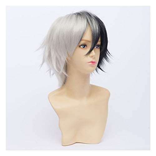 QACCF Black and White Short Layered Costume Mad Scientist Costume Realistic Wig (Whole Set) - Image 4
