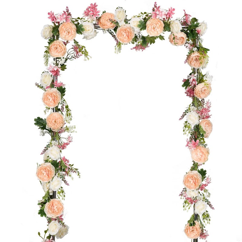 DearHouse 2Pcs Artificial Peony Flower Garland  Silk Peony Garland with Pink and White Flowers for Wedding Party Table Decoration6ftStrand