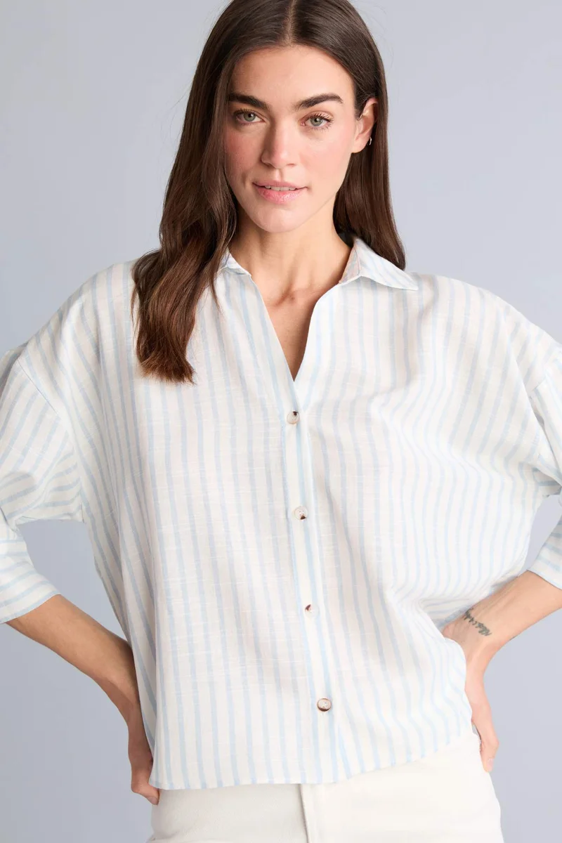 ديفاكتو Oversize Striped Linen Look Shirt