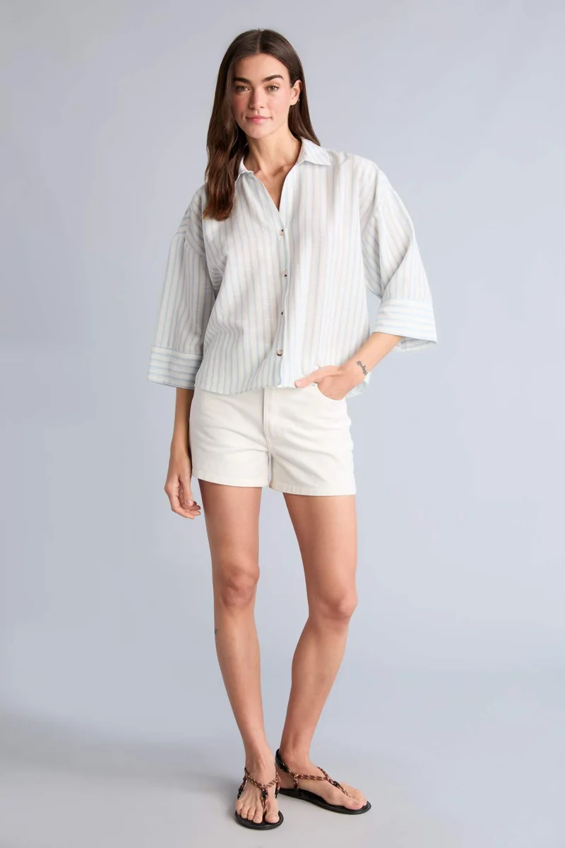 ديفاكتو Oversize Striped Linen Look Shirt