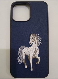 Case Shockproof Phone Case With Horse Embroidery Design For IPhone 14 Pro Max In Blue 