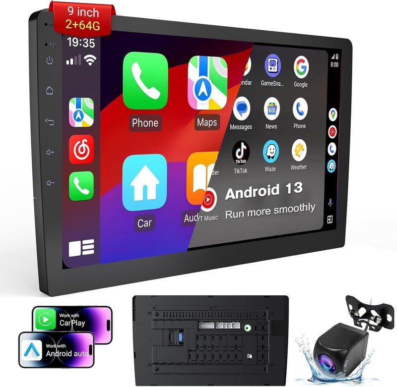 Haudio 9-Inch Android Universal Double Din Car Stereo with CarPlay & Android Auto - Image 1