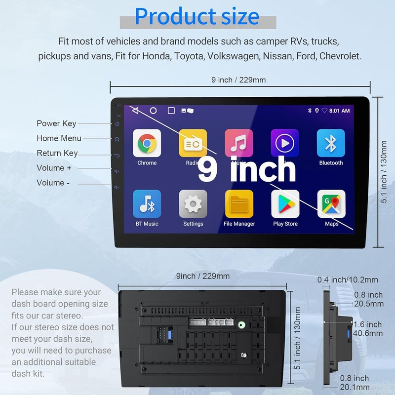 Haudio 9-Inch Android Universal Double Din Car Stereo with CarPlay & Android Auto - Image 2