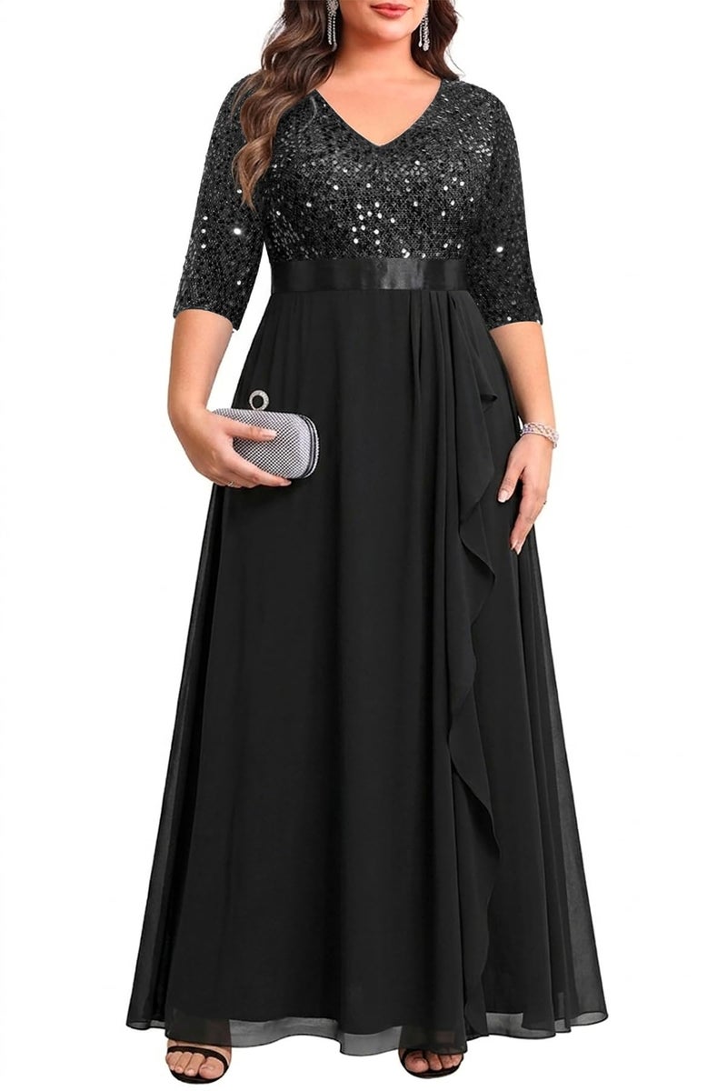 Talisea Black Formal Dresses for Women Plus Size Prom Evening Gowns Elegant Sequin Gala Wedding Guest Chiffon Long Dress 2025 - Image 1