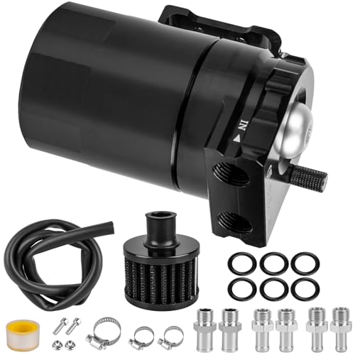 YEYETUO Oil Catch Can, 300ml Black Baffled Catch Can Tank Kit, Aluminum Oil Separator with Fuel Line Hose Kit, Coolant Reservoir Tank - Image 1