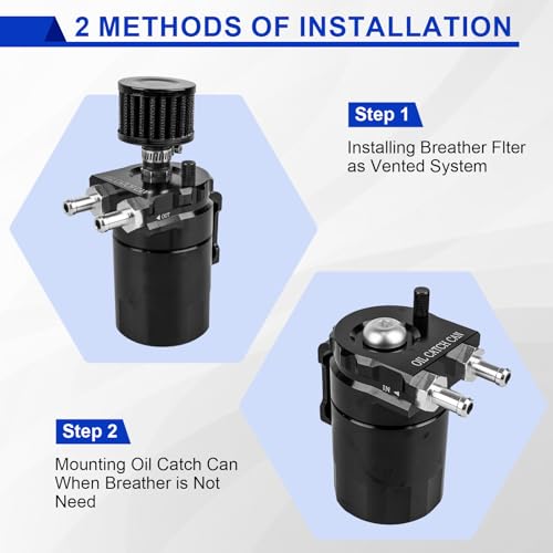 YEYETUO Oil Catch Can, 300ml Black Baffled Catch Can Tank Kit, Aluminum Oil Separator with Fuel Line Hose Kit, Coolant Reservoir Tank - Image 5