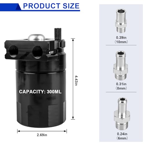 YEYETUO Oil Catch Can, 300ml Black Baffled Catch Can Tank Kit, Aluminum Oil Separator with Fuel Line Hose Kit, Coolant Reservoir Tank - Image 2