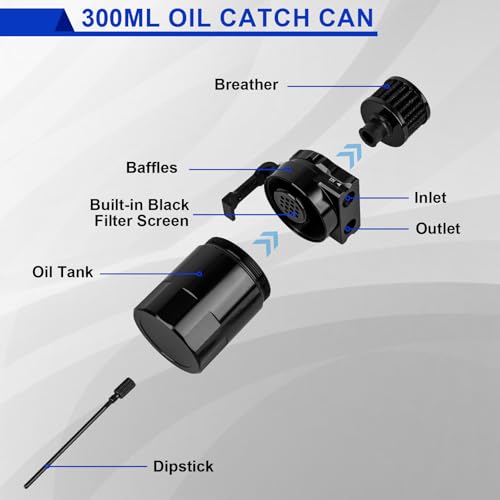 YEYETUO Oil Catch Can, 300ml Black Baffled Catch Can Tank Kit, Aluminum Oil Separator with Fuel Line Hose Kit, Coolant Reservoir Tank - Image 3